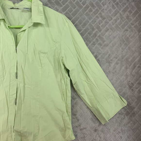 Quizz Again Womens L Shirt Light Green Button Up 3/4 Sleeve Eclectic Minimalist - Picture 5 of 16